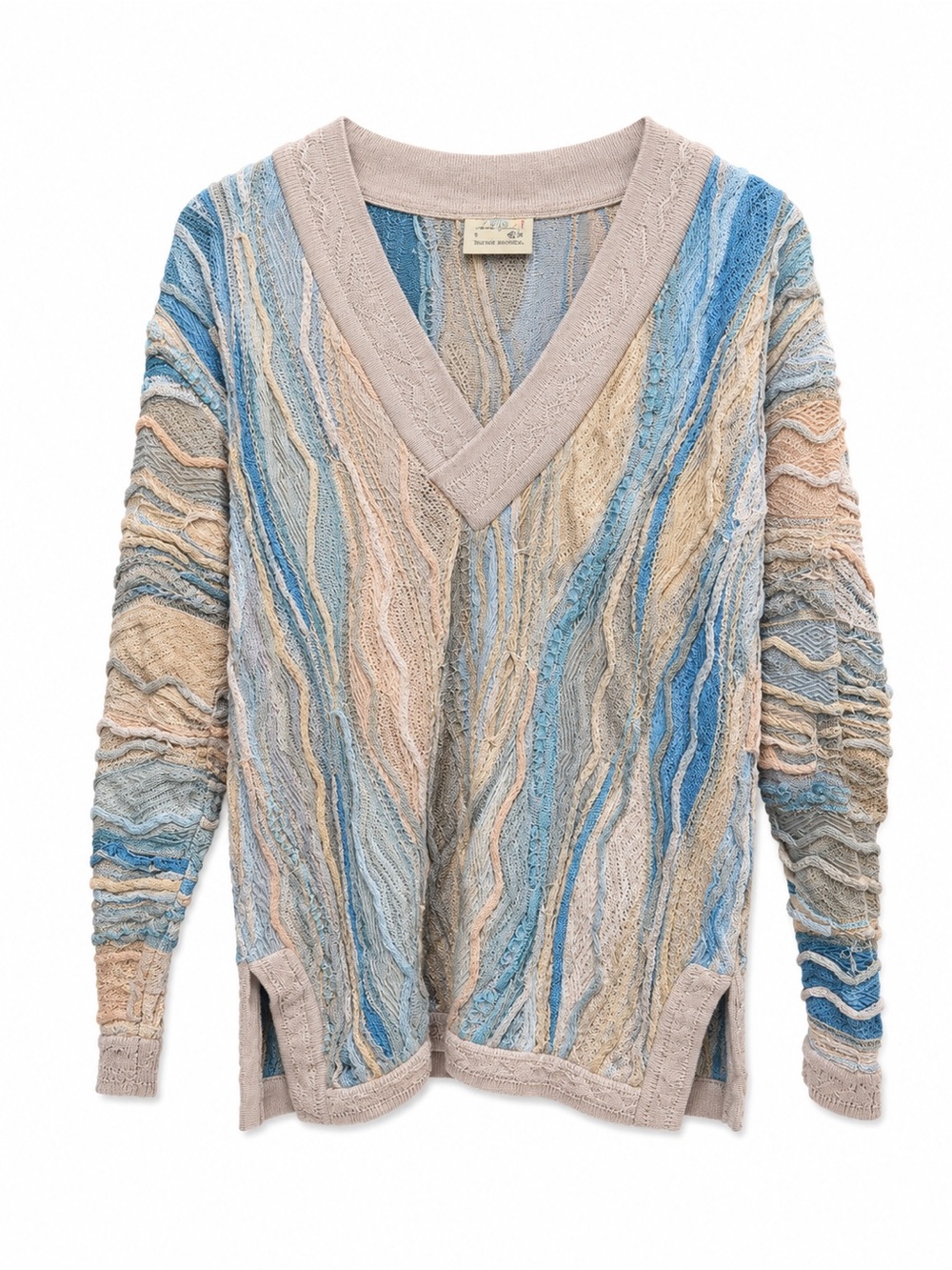 COOGI Women's V-Neck Sweater in Blue & Tan